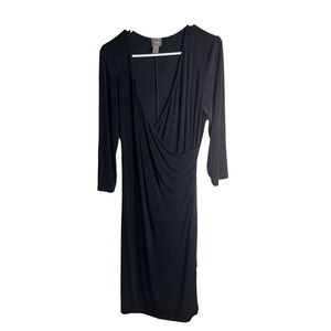 Travelers By Chicos 1 Dress Womens M 8 Rosemary Wrap Black Stretch Slinky Knit